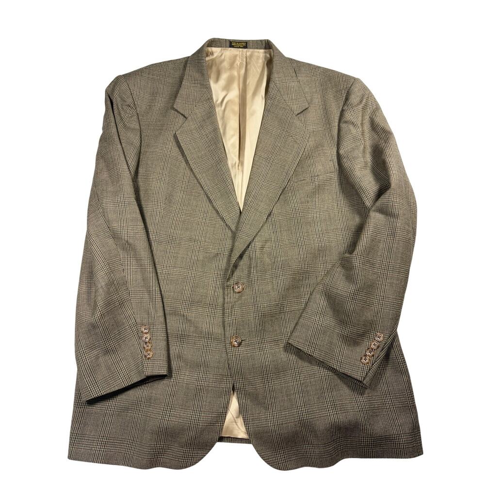 Oscar de la Renta Mens 48R Gray Glen Plaid Sport Coat Blazer 2 Button Classic